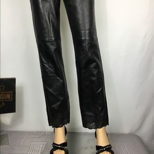 Real Clothes Leather Pant  Size 2 Black Lined Hi Waist Straight Leg Leather Lace